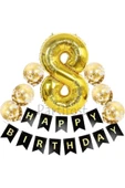 Gold Rakam Balon Seti Gold 8 Yaş Balon Set Doğum Günü Balon Seti - 1
