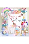 Unicorn Kedi Kitty Rakam Konsept 4 Yaş Balon Doğum Günü Set Yaş Balon Set thumbnail 1