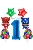 Pijamaskeliler Yaş Balon Seti Pjmasks Konsept Helyum Balon Set Pijamaskeli Doğum Günü Set - 1
