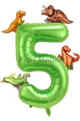 Dinozor Konsept Yeşil Rakam 5 Yaş Balon Yeşil Renk Dinazor Yaş Balon Uçan Helyum Sayı Balon thumbnail 1