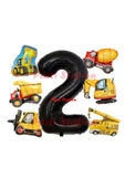 İnşaat Araçları Konsept Doğum Günü 2 Yaş Balon Set Mini Boy Kepçe Dozer Mikser Kamyon Forklift Balon - 1