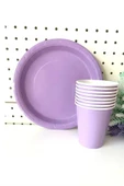 Pastel Macaron Kağıt Tabak Bardak Seti 8 Adet Mor Renk thumbnail 2