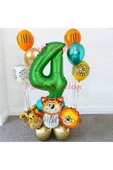 Safari Parti Balon Seti 4 Yaş Safari Jungle Konsept Doğum Günü Balon Karşılama Set Yeşil Rakam Balon thumbnail 1