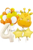 Safari Sevimli Zürafa Tema 4 Yaş Balon Set Safari Konsept Zürafa Parti Doğum Günü Balon Set thumbnail 1