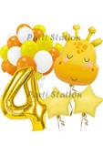 Sevimli Zürafa Konsept 4 Yaş Balon Set Safari Tema Zürafa Parti Doğum Günü Balon Set thumbnail 1