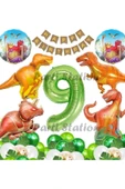 Orman Tema Jurassic Park Dinozor Konsept Yeşil Rakam Balon 9 Yaş Dev Balonlu Doğum Günü Balon Set - 1
