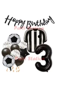 Siyah Beyaz Balon Set Siyah Beyaz 3 Yaş Balon Set Futbol Balon Set Doğum Günü Balon Set - 1