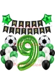 Futbol Maç Konsept Yeşil Rakam 9 Yaş Balon Futbol Konsept Yeşil Parti Doğum Günü Balon Seti - 1
