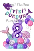 Mor Rakam Balon Deniz Kızı Konsept Parti 8 Yaş Balon Set Mermaid Doğum Günü Balon Set Deniz Kızı thumbnail 1