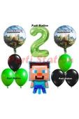 Yeşil Rakam Balonlu Minecraft Konsept Doğum Günü 2 Yaş Balon Set Minecraft Yeşil Siyah Balon Set - 1