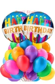 Happy Birthday Renkli Folyo Balon Gökkuşağı Konsept Parti Doğum Günü Folyo Balon Set - 1