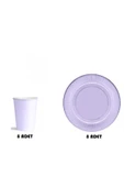 Pastel Macaron Kağıt Tabak Bardak Seti 8 Adet Mor Renk thumbnail 3