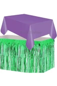 Masa Örtüsü ve Eteği Set Plastik Mor Renk Masa Örtüsü Yeşil Renk Metalize Sarkıt Masa Eteği Set thumbnail 1