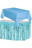 Masa Örtüsü ve Eteği Set Plastik Mavi Renk Masa Örtüsü Mavi Renk Metalize Sarkıt Masa Eteği Set thumbnail 1