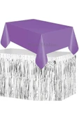 Masa Örtüsü ve Eteği Set Plastik Mor Renk Masa Örtüsü Gümüş Renk Metalize Sarkıt Masa Eteği Set thumbnail 1