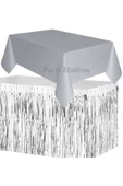 Masa Örtüsü ve Masa Eteği Set Plastik Gri Renk Masa Örtüsü Gümüş Renk Metalize Sarkıt Masa Eteği Set thumbnail 1