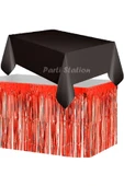 Masa Örtüsü ve Masa Eteği Set Plastik Siyah Renk Masa Örtüsü Kırmızı Renk Metalize Masa Eteği Set thumbnail 1