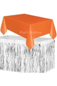 Masa Örtüsü ve Masa Eteği Set Plastik Turuncu Renk Masa Örtüsü Gümüş Renk Metalize Masa Eteği Set thumbnail 1