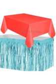 Masa Örtüsü ve Etek Set Plastik Kırmızı Renk Masa Örtüsü Mavi Renk Metalize Sarkıt Masa Eteği Set - 1