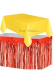 Masa Örtüsü ve Masa Eteği Set Plastik Sarı Renk Masa Örtüsü Kırmızı Renk Metalize Masa Eteği Set thumbnail 1