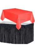 Masa Örtüsü ve Etek Set Plastik Kırmızı Renk Masa Örtüsü Siyah Renk Metalize Sarkıt Masa Eteği Set - 1