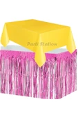 Masa Örtüsü ve Masa Eteği Set Plastik Sarı Renk Masa Örtüsü Pembe Renk Metalize Masa Eteği Set thumbnail 1