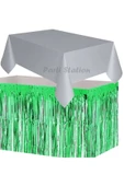 Masa Örtüsü ve Masa Eteği Set Plastik Gri Renk Masa Örtüsü Yeşil Renk Metalize Sarkıt Masa Eteği Set thumbnail 1