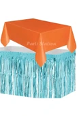 Masa Örtüsü ve Masa Eteği Set Plastik Turuncu Renk Masa Örtüsü Mavi Renk Metalize Masa Eteği Set thumbnail 1