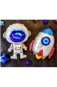 Gümüş Renk Rakam Balon Uzay Konsept 2 Yaş Doğum Günü Balon Set Galaksi Astronot Space Roket Balon thumbnail 2
