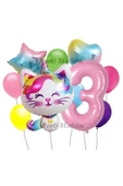 Unicorn Kedi Kitty Konsept 3 Yaş Doğum Günü Parti Balon Set Sevimli Unicorn Kedi Tema Parti Set thumbnail 1