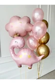 Sevimli Dinozor Konsept Pembe Dinozor ve Pembe Bulut Balon Set Pink Dinosaur Balloon - 1