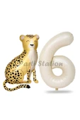 Safari Çita Balon 6 Yaş Balon Set Safari Konsept Çita Balon ve Krem Renk Rakam Balon thumbnail 1