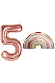 Bohem Gökkuşağı 5 Yaş Balon Set Boho Rainbow Konsept Balon ve Rosegold Rakam Balon thumbnail 1