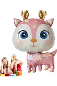 Sevimli Geyik 7 Yaş Balon Set Ceylan Balon Woodland Konsept Geyik Balon ve Pembe Renk Rakam Balon - 2