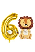 Aslan Balon 6 Yaş Balon Set Safari Konsept Aslan Balon ve Gold Renk Rakam Balon - 1