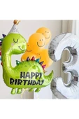 Dinozor Happy Birthday Folyo Balon Sevimli Dinozor Konsept Doğum Günü Folyo Balon 1 Adet 89x86 cm thumbnail 3