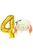 Sevimli Tavşan 4 Yaş Balon Set Woodland Hayvanlar Konsept Tavşan Balon ve Gold Renk Rakam Balon thumbnail 1