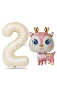Sevimli Geyik 2 Yaş Balon Set Ceylan Balon Woodland Konsept Geyik Balon ve Krem Renk Rakam Balon thumbnail 1