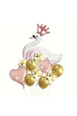 Beyaz Kuğu Konsept Sevimli Kuğu Balon Set Pink Swan Balloon Birthday Party Set thumbnail 1