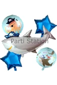 Korsan Köpek Balığı Balon Set Korsan Shark Konsept Doğum Günü Folyo Balon Set thumbnail 1