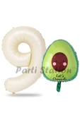 Avokado Balon 9 Yaş Doğum Günü Balon Set Avokado Konsept ve Krem Renk Rakam Balon thumbnail 1