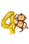 Safari Maymun Balon 4 Yaş Balon Set Safari Konsept Sevimli Maymun Balon ve Gold Renk Rakam Balon thumbnail 1