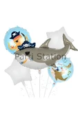 Korsan Köpek Balığı Konsept Balon Set Korsan Shark Konsept Doğum Günü Folyo Balon Set thumbnail 1
