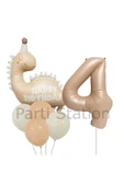 Retro Dinozor 4 Yaş Balon Set Bohem Renkler Dinozor Konsept Doğum Günü Balon Retro Balon Set - 1