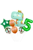 Sevimli Dinozor Konsept Yeşil  5 Yaş Balon Set Jurassic Dinozor Tema Doğum Günü Folyo Balon Set thumbnail 1