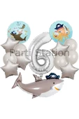 Korsan Tema Köpek Balığı Konsept 6 Yaş Balon Set Korsan Shark Tema Doğum Günü Folyo Balon Set thumbnail 1