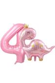 Pembe Dinozor 4 Yaş Pembe Renk Rakam Balon Set Sevimli Pembe Dinozor Konsept Doğum Günü Balon Set thumbnail 1