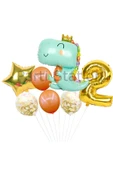 Sevimli Yeşil Dinozor Konsept 2 Yaş Balon Set Jurassic Dinozor Tema Doğum Günü Folyo Balon Set thumbnail 1