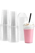 Plastik Şeffaf Bardak Kapaklı Milkshake Bardağı Kahve Bardağı Soğuk Içecek Bardağı 400-450ml 30 Adet - 1