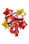 İtfaiye Fireman Balon 4 Yaş Doğum Günü Balon Set Araçlar Konsept İtfaiye Balon ve Rakam Balon - 1